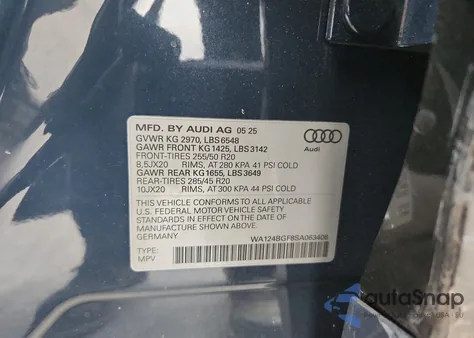 2025 Audi Q6 E-Tron Premium Plus из США, поврежденный, VIN WA124BGF8SA063406